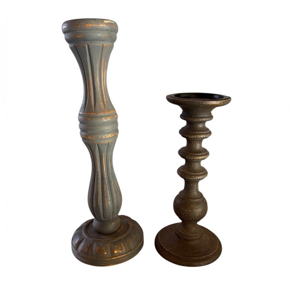 Other - Decorative Blue Gray and Dark Grey Candle Holders Set - Home Accents